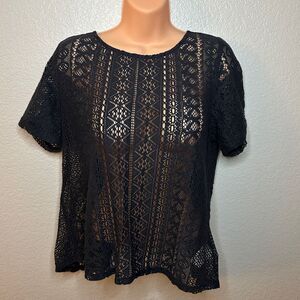 American Eagle Floral Black Lace Top